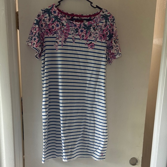 Joules Blue and Pink Floral Striped Mini Dress - Picture 1 of 5